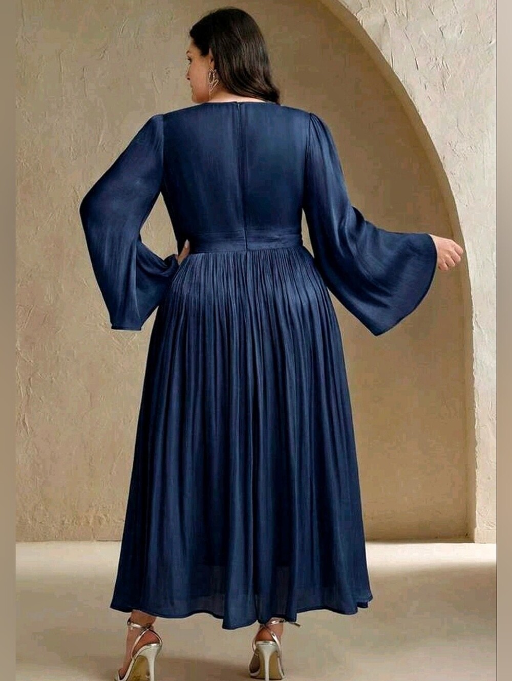 New Metallic Maxi Dress Plus Navy Blue - Picture 6 of 10